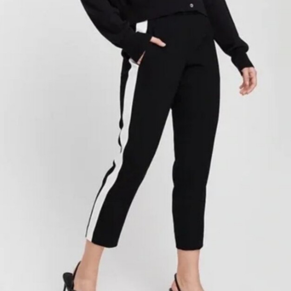 Aritzia Babaton‎ Women Aritzia Cohen Pant Side Stripe Black/White Sz2 Crop Ankle